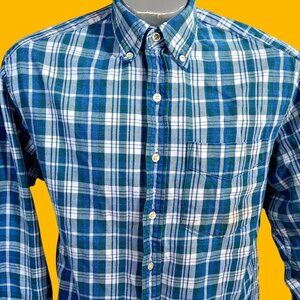 Small Gap Mens Plaid Shirt Long Sleeve Flannel Button-Down Blue & Green Cotton